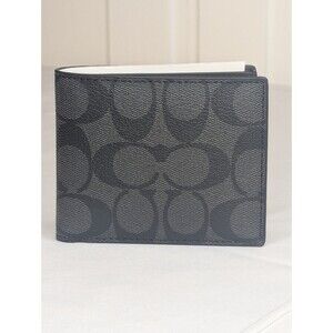 NWT Coach Signature Coated Canvas ID Billfold Wallet - Black